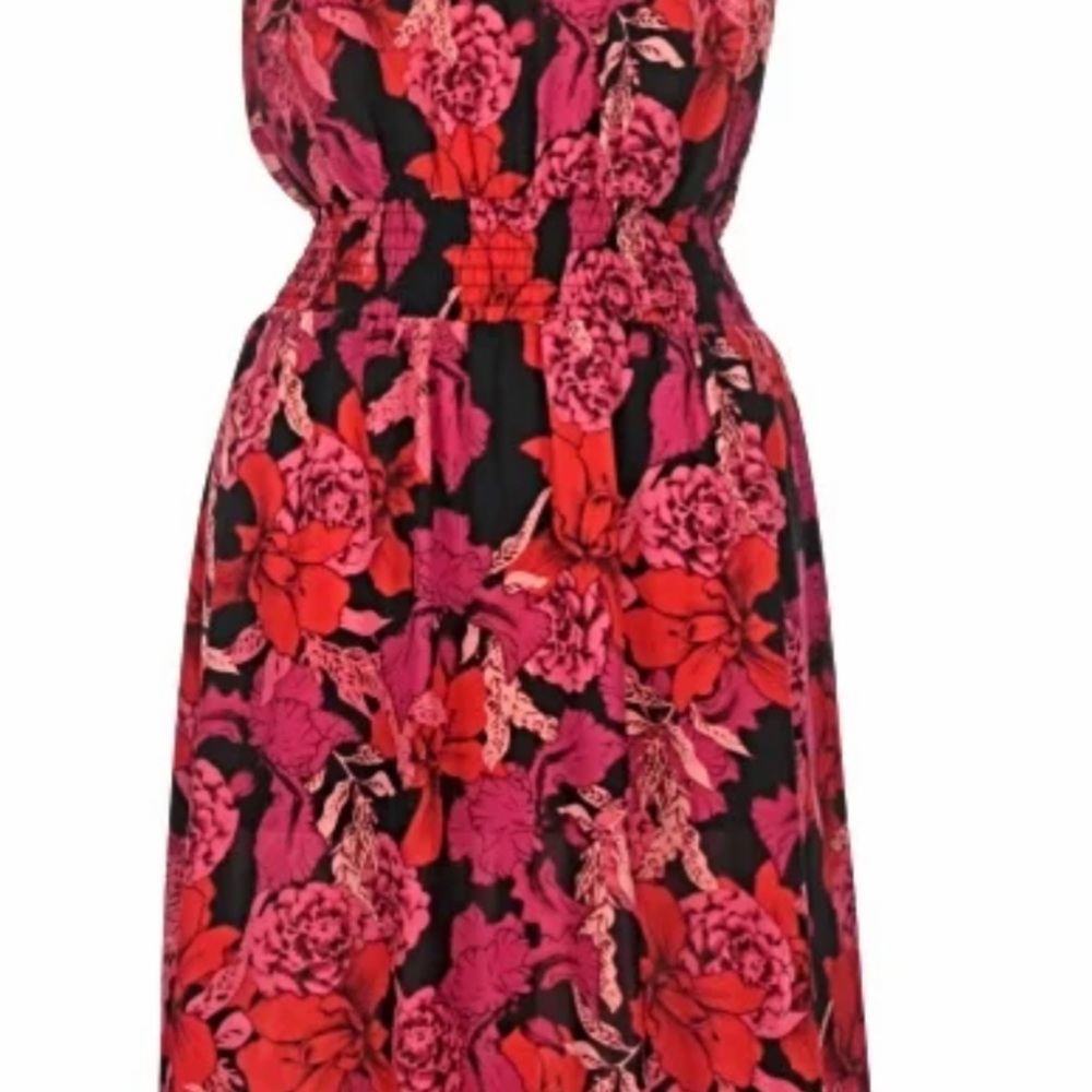 Nanette Lepore Floral Midi Dress in Red and Pink
